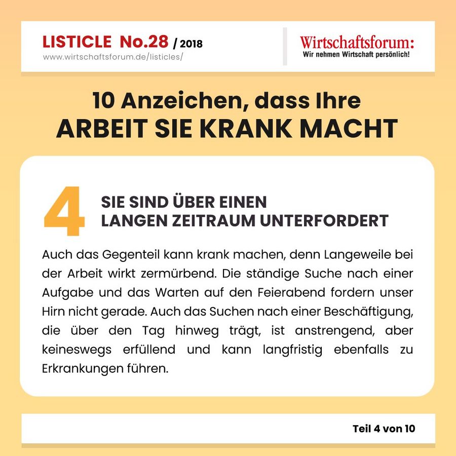 10 Anzeichen, dass Ihre Arbeit Sie krank macht - Wirtschaftsforum Listicle
