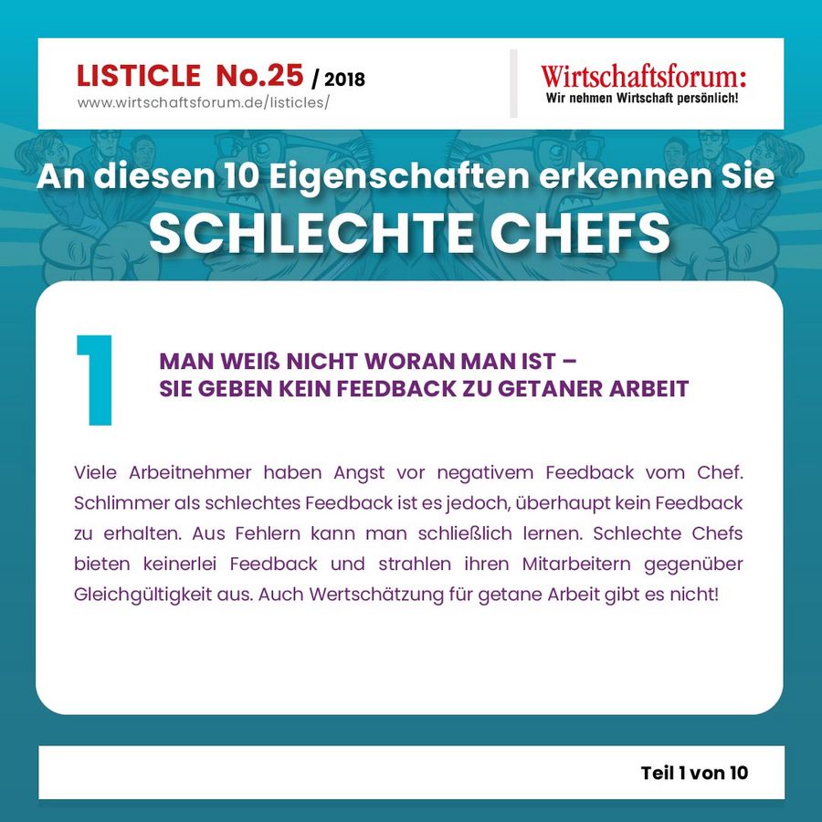 An diesen 10 Eigenschaften erkennen Sie  schlechte Chefs - Wirtschaftsforum Listicle