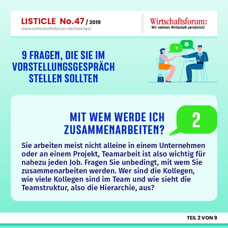 9 Fragen, die Sie im Vorstellungsgespräch stellen sollten - Mit wem werde ich zusammenarbeiten? 