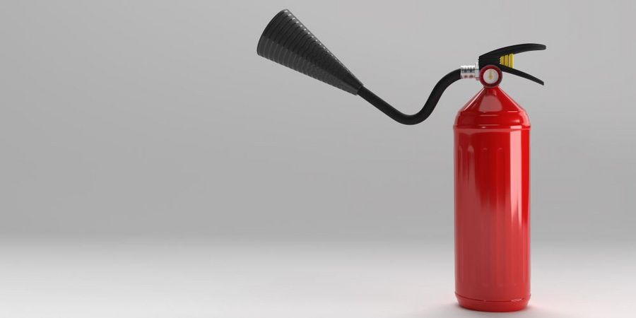 3D Render fire extinguisher pastel white background