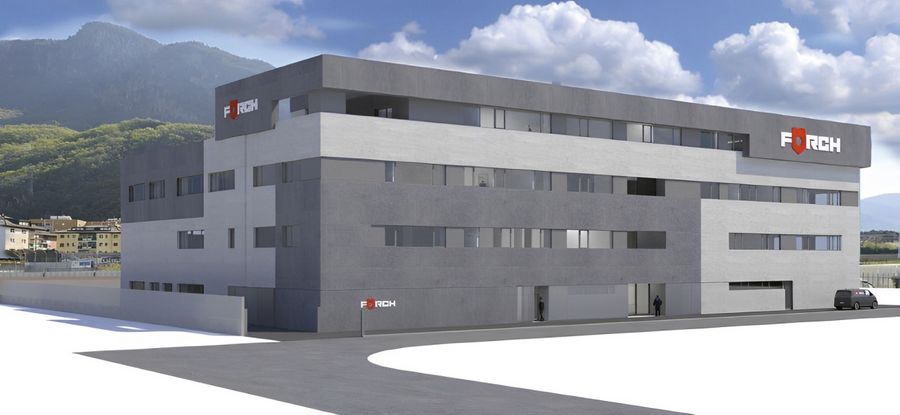 Visualisierung des zukünftigen Firmensitzes: Der Entwurf zeigt den geplanten Neubau der italienischen FÖRCH S.r.l. in Bozen
