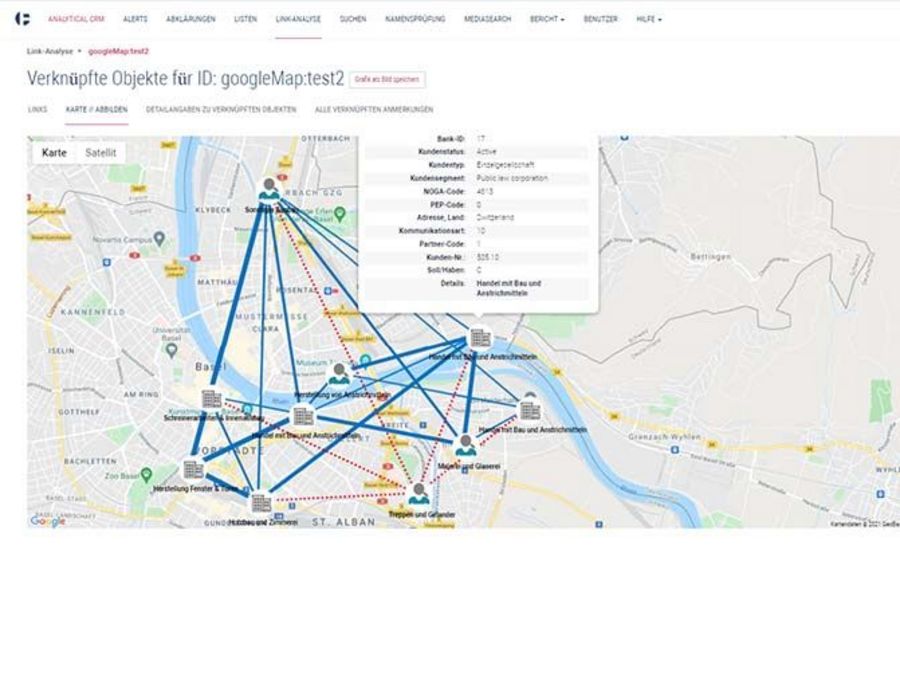 Visualisiert die dynamische Entwicklung von Liquiditätsprofilen Stärke der Blauen Linien und die Intensität der bestehenden Geschäftsbeziehungen sowie deren Entwicklung über die Zeit als Frühwarnindikatoren. zeigt Aufschwung, Rezession, Abschwung. Zeigt auf potentielle Geschäftsbeziehungen für neue Kunden Prospekts als rote punktierte Linien, als bspw. Empfehlung für Teilnahme in einer regionalen Circle Economy, etc.